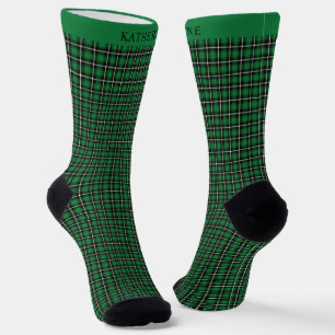 Custom Dark Green Black Checkered Pattern Socks