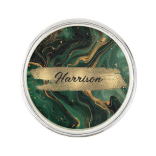 Custom Dark Green Black Gold Glitter Monogram Lapel Pin