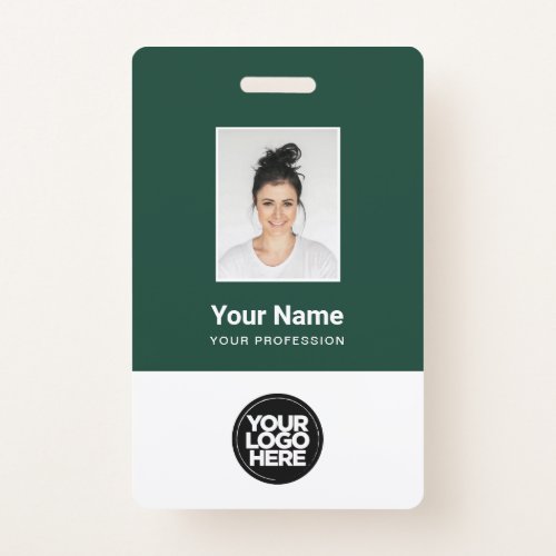 Custom Dark Green Employee Photo Bar Code Logo Badge