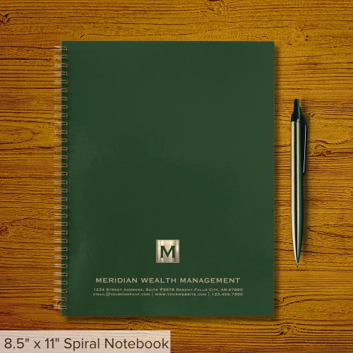 Custom Dark Green Gold Monogram Notebook