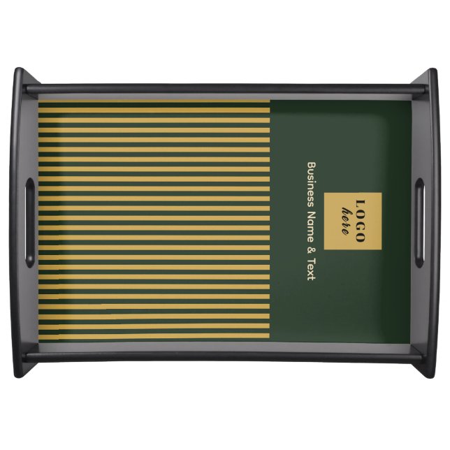 Custom Dark Green & Gold Stripe Serving Tray (Front)