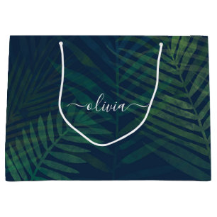 Custom Dark Green Palm Leaves Gift Bag – Tropical