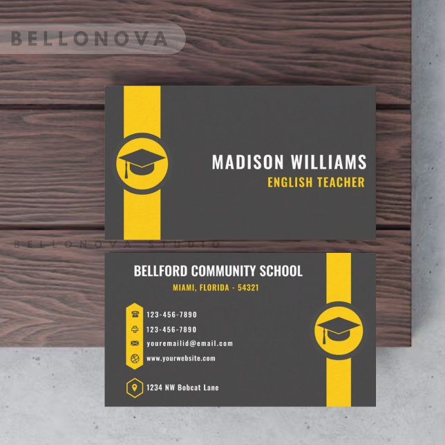 Custom Dark Grey Black Yellow College Professional Business Card (Custom Dark Grey Black Yellow College Professional Business Card)