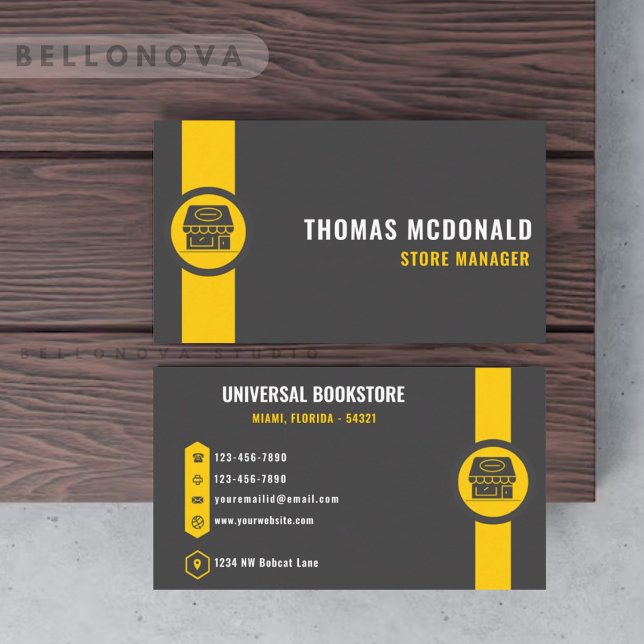 Custom Dark Grey Black Yellow Retail Shop  Business Card (Custom Dark Grey Black Yellow Retail Shop Business Card)