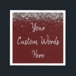 Custom Dark Maroon & Silver Glitter Birthday Party Napkins<br><div class="desc">personalized sweet 16 paper napkin,  personalised 1st 15th 16th serviette,  wedding reception cocktail hen do,  quinceanera mis quince for her,  couple rehearsal dinner vow renewal,  daughter bridal shower high school,  son college graduate baby boy,  25th anniversary 30th 40th 50th,  girl bachelorette weekend night 18th,  20th 21st wife husband graduation</div>