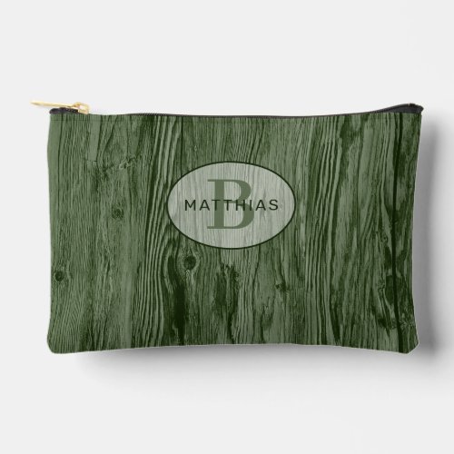 Custom Dark Medium Forest Green Woodgrain Pattern Accessory Pouch