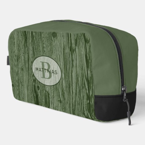 Custom Dark Medium Forest Green Woodgrain Pattern Dopp Kit