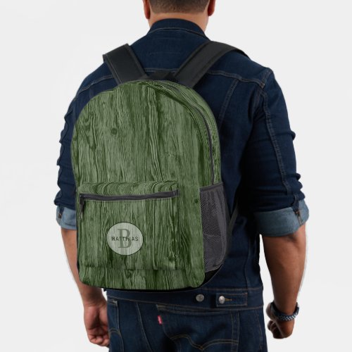Custom Dark Medium Forest Green Woodgrain Pattern Printed Backpack