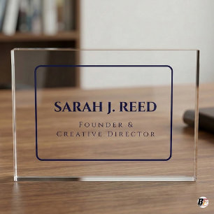 Custom - Dark Navy and White Rounded Border Desk Acrylic Award