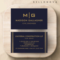 Custom Dark Navy Blue Black And Gold Professional Business Card