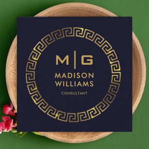 Custom Dark Navy Blue Black And Gold Professional Square Business Card