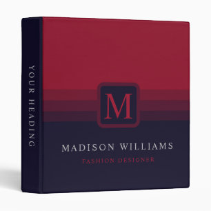 Custom Dark Navy Blue Red Maroon Color Block 3 Ring Binder