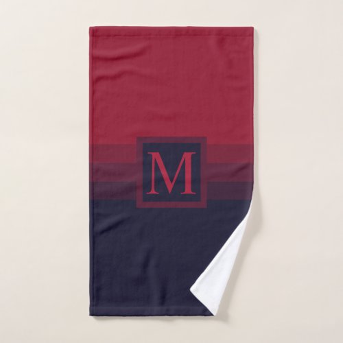 Custom Dark Navy Blue Red Maroon Color Block Hand Towel
