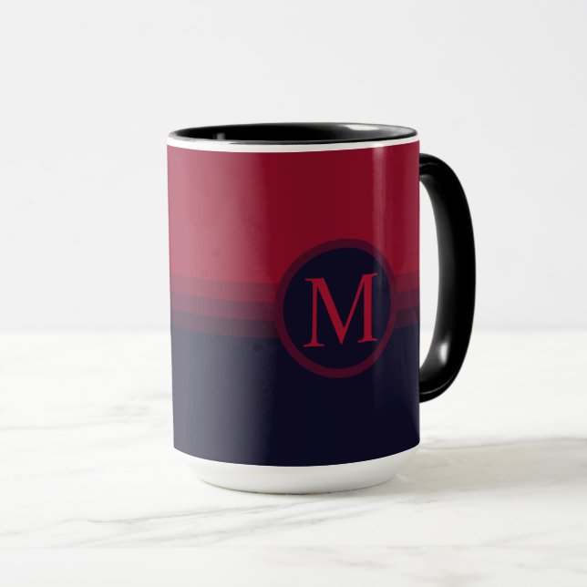 Custom Dark Navy Blue Red Maroon Color Block Mug (Front Right)