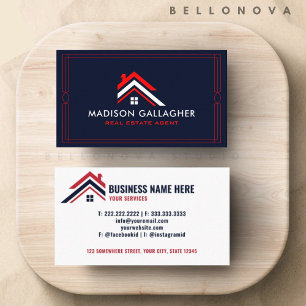Custom Dark Navy Blue White Real Estate Agent Business Card