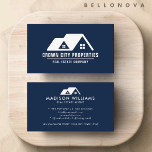 Custom Dark Navy Blue White Real Estate Agent Business Card