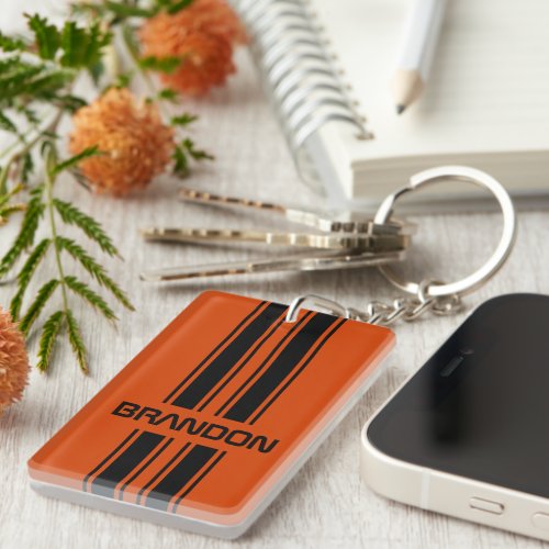 Custom Dark Orange Black Auto Race Sport Stripe Keychain