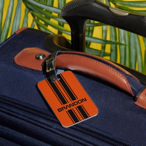 Custom Dark Orange Black Auto Race Sport Stripe Luggage Tag