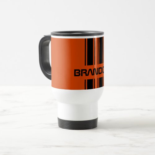 Custom Dark Orange Black Auto Race Sport Stripe Travel Mug