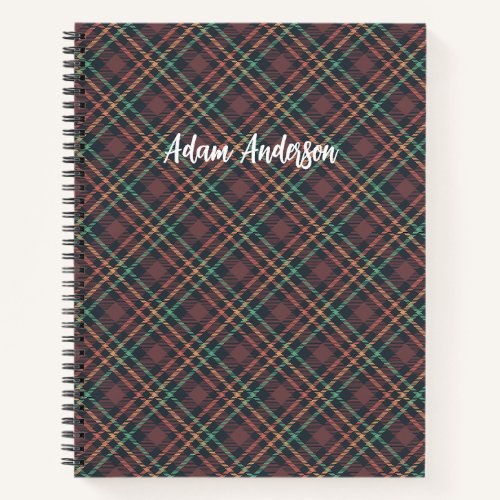 Custom Dark Plaid Pattern Monogram Notebook