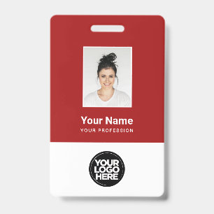Custom Dark Red Employee Photo, Bar Code, Logo Badge