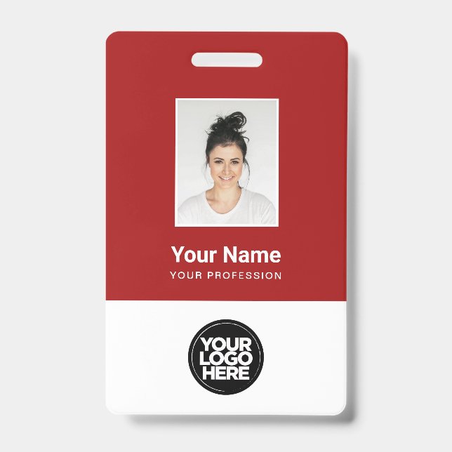Custom Dark Red Employee Photo, Bar Code, Logo Badge (Front)