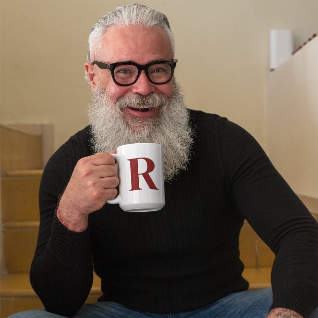 Custom Dark Red Letter Personalized Mono Initial Coffee Mug (Creator Uploaded)