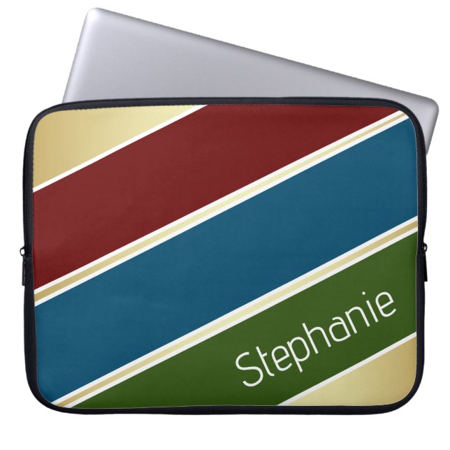 Custom Dark Red, Ocean Blue and Forest Green Laptop Sleeve (Front)