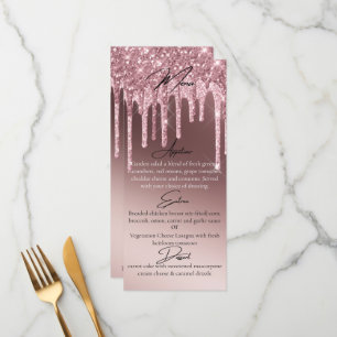 Custom Dark Rose Gold Glitter Drip Elegant Dinner Menu