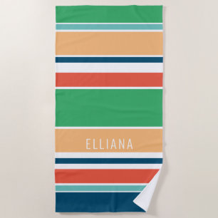 Custom Dark Teal Blue Green Orange Yellow Stripes Beach Towel