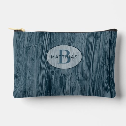 Custom Dark Teal Blue Woodgrain Pattern Accessory Pouch