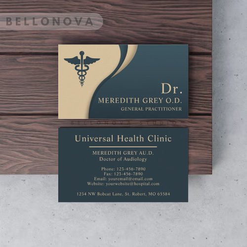 Custom Dark Teal Green Brown Doctors Fancy  Business Card