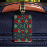 Custom Dark Teal Green Red Argyle Pattern Luggage Tag<br><div class="desc">Experience the perfect fusion of timeless style and personalized elegance with our Custom Monogram Argyle Pattern Luggage Tag collection. Inspired by classic Scottish knitwear and the iconic argyle pattern, these tags are a tribute to preppy sophistication, featuring diamond-shaped motifs, plaid designs, and a touch of heritage charm. The Argyle Pattern,...</div>