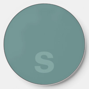 Custom Dark Teal Monochromatic Monogram Wireless Charger