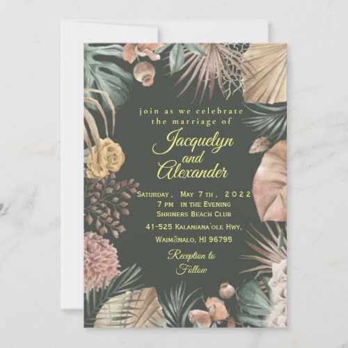 Custom Dark Tropical Flower Wedding  Invitation