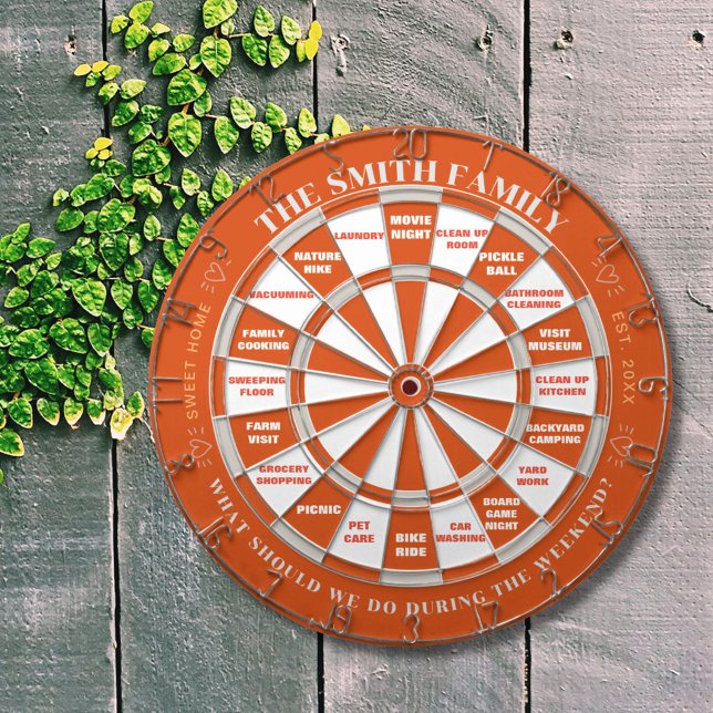 Custom Dartboard Plus Activity Decision Board  (One dartboard serves two functions, you may play in traditional way, or use it for your weekend plan)