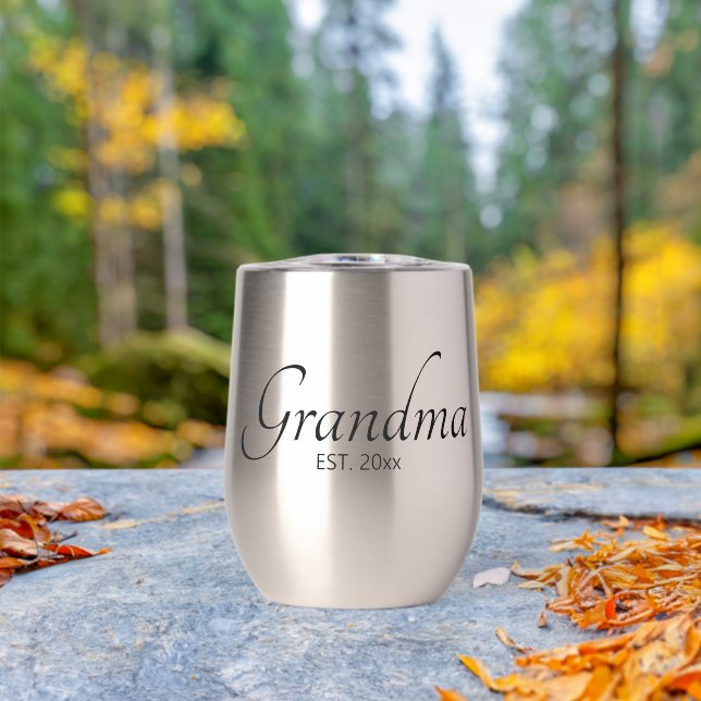 Custom Date Established Grandma Black Script Thermal Wine Tumbler (Outdoor (Rotated))