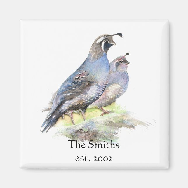 Custom Date Family Monogram California Quail Birds Magnet (Front)