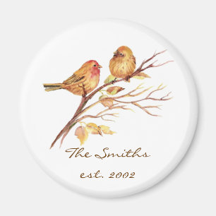 Custom Date Family Monogram Cute Sparrow Birds Magnet