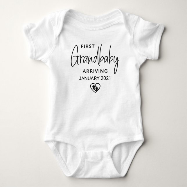 Custom Date First Grandbaby Grandparents Baby Bodysuit (Front)