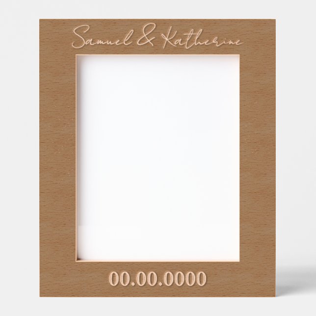 Custom Date & Names Rustic Wood Engraved Frames (Front)