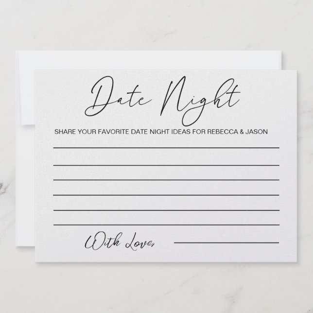 Custom Date Night Ideas Card Bridal Shower Game (Front)