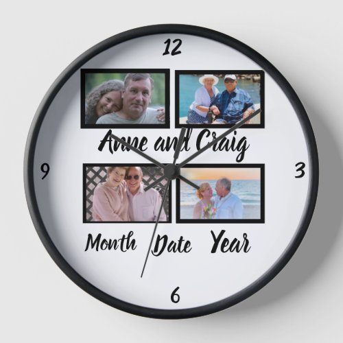 Custom Date Wedding Anniversary 4 Photo Collage Clock