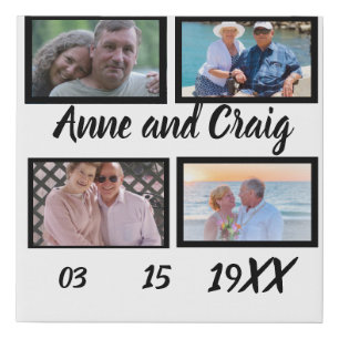 Custom Date Wedding Anniversary 4 Photo Collage Faux Canvas Print