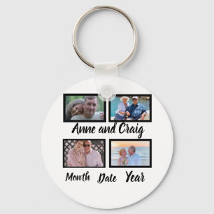 Custom Date Wedding Anniversary 4 Photo Collage  Keychain