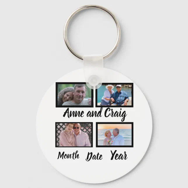Custom Date Wedding Anniversary 4 Photo Collage Keychain | Zazzle