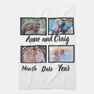 Custom Date Wedding Anniversary 4 Photo Collage Kitchen Towel