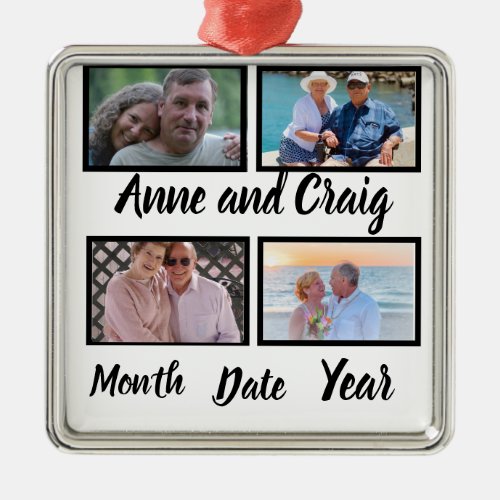 Custom Date Wedding Anniversary 4 Photo Collage  Metal Ornament