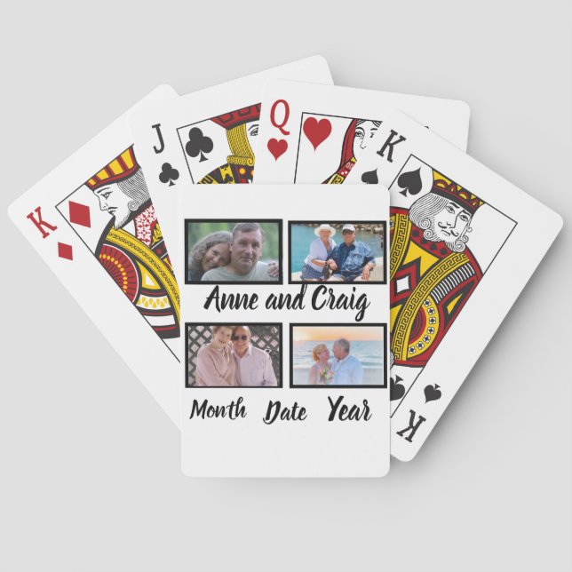 Custom Date Wedding Anniversary 4 Photo Collage  Poker Cards (Back)