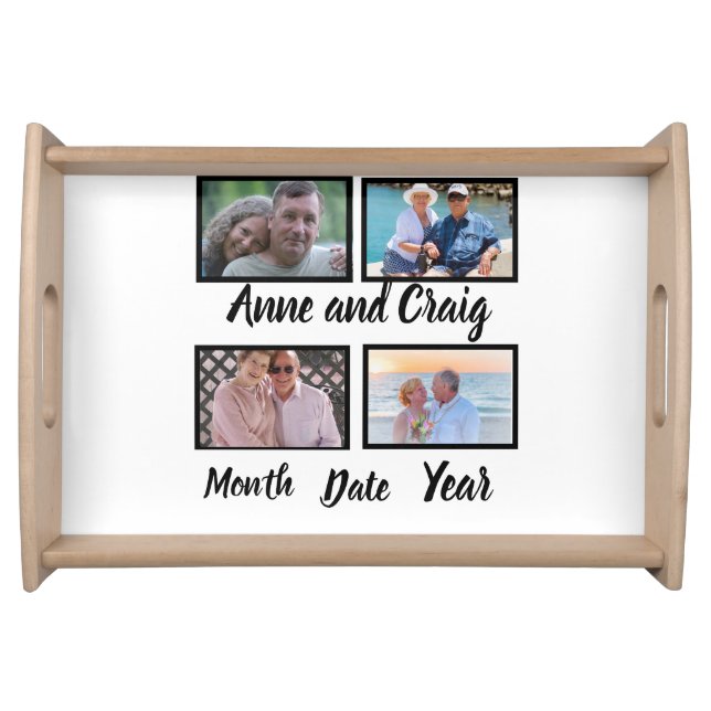 Custom Date Wedding Anniversary 4 Photo Collage  Serving Tray (Front)